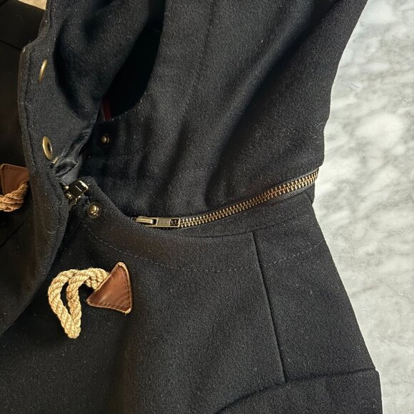 J.Crew Black Hooded Toggle Wool Coat Size 2 Fall Outfit Cozy Whimsigoth Layer - Picture 5 of 13